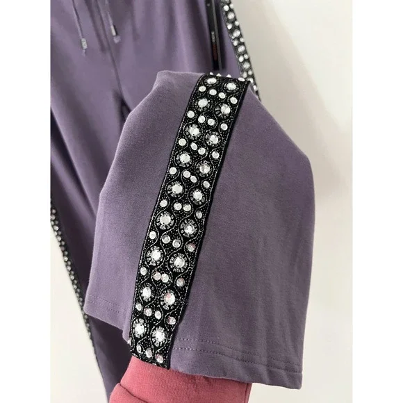 BCBGMAXAZRIA Full Set Frosted Plum Rhinestone Tracksuit Set Hoodie Pants XL - Picture 11 of 14